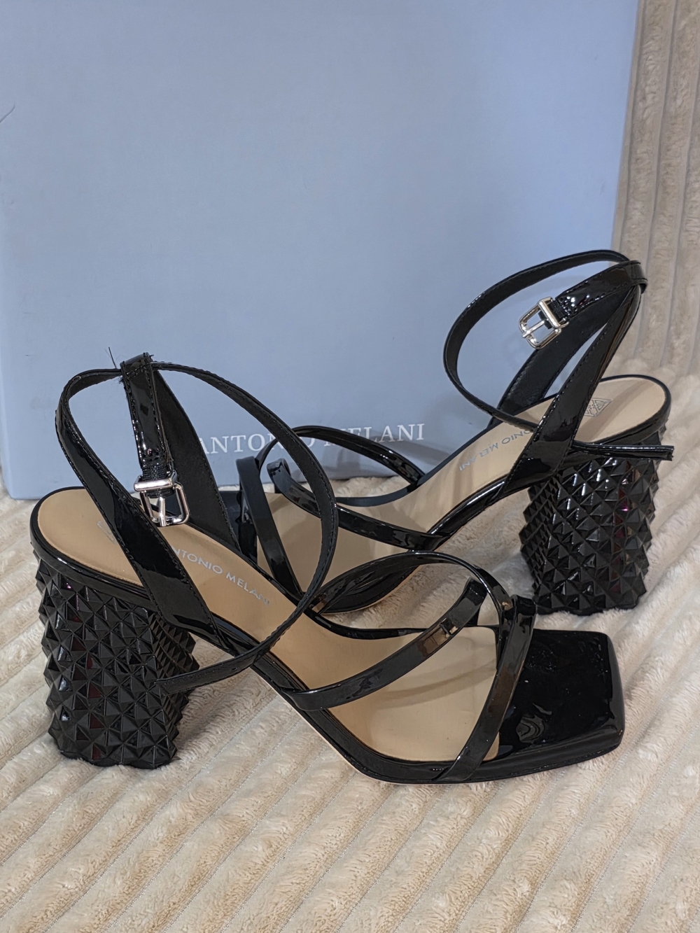 Antonio Melani Black Strappy Block Heels